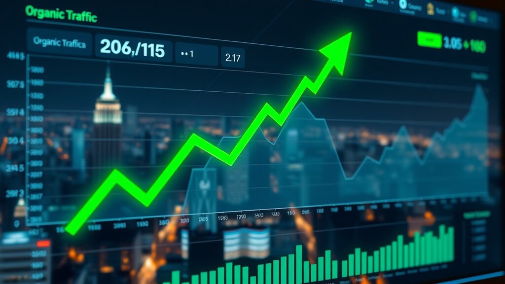 fresh website dashboard showing organic traffic rising with growth graphs