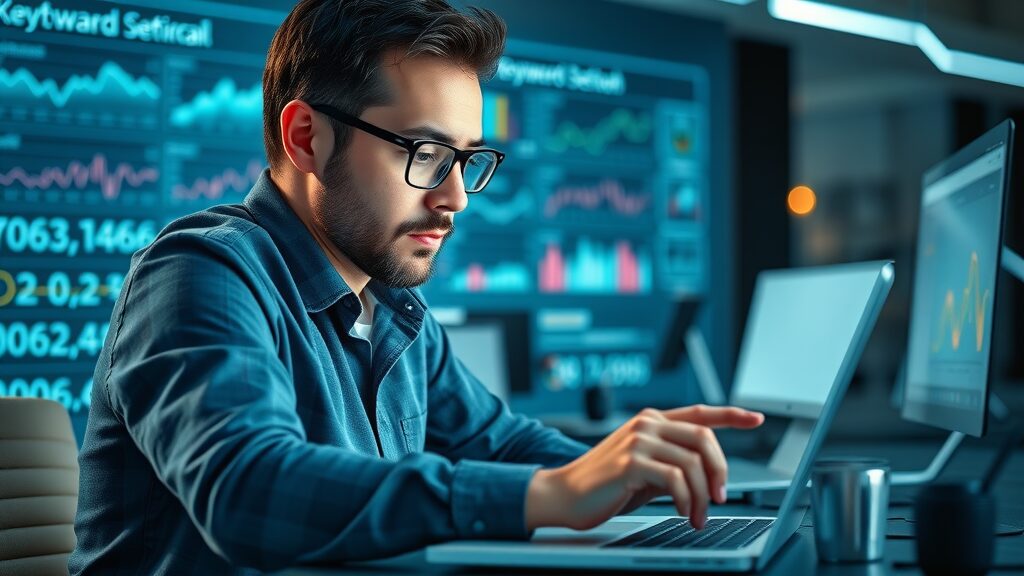 SEO analyst using keyword research tools to optimize site for organic traffic growth