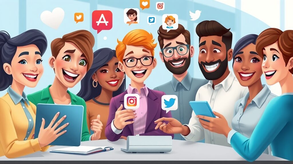 social media strategies diverse professionals sharing website content for increased organic traffic