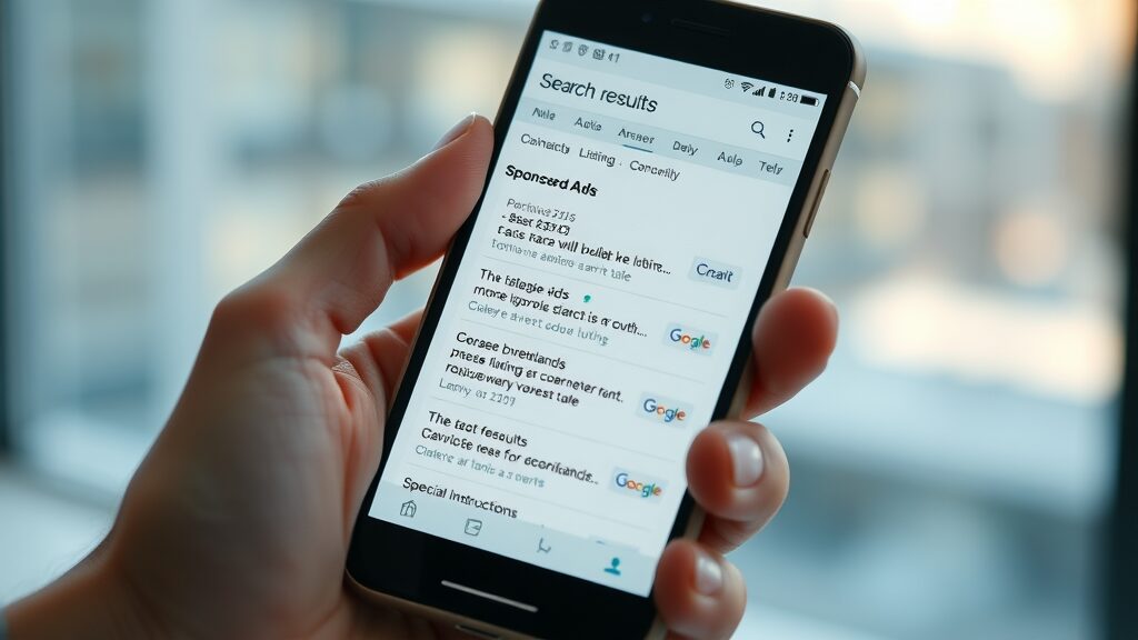 smartphone search results illustrating organic listings vs Google local ads
