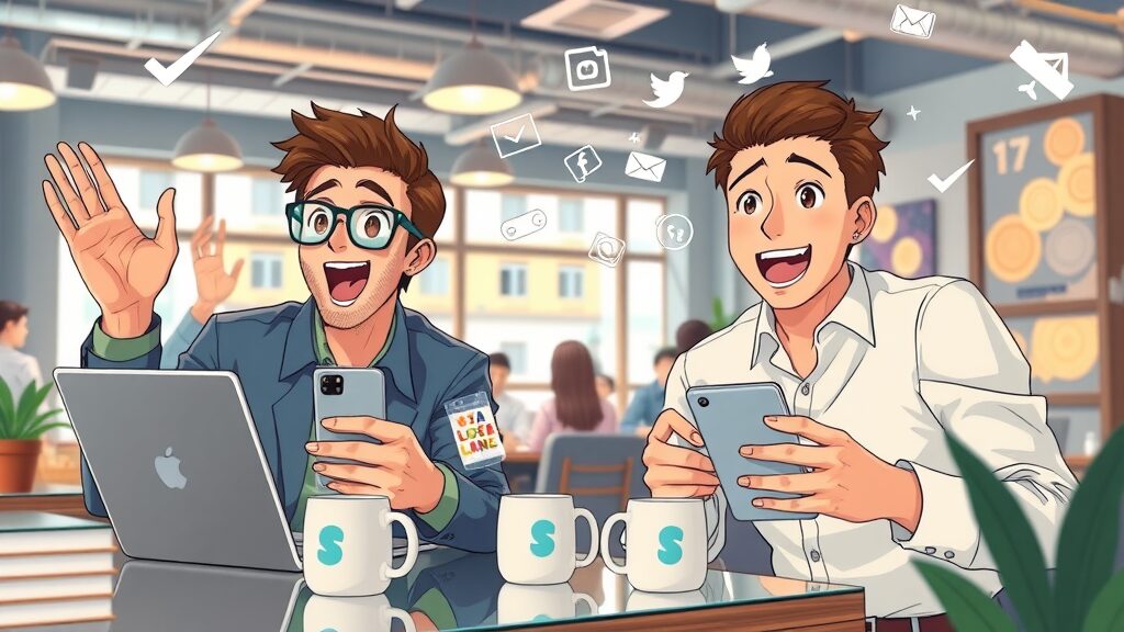 Social media marketers posting engaging local business updates for content marketing strategy