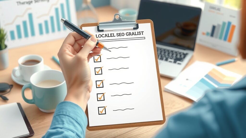 SEO checklist on clipboard for optimizing Google business listing for local pack
