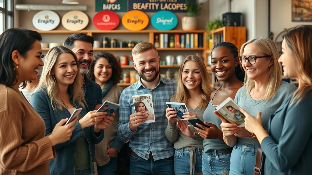 Happy local customers sharing photos and testimonials for local content marketing