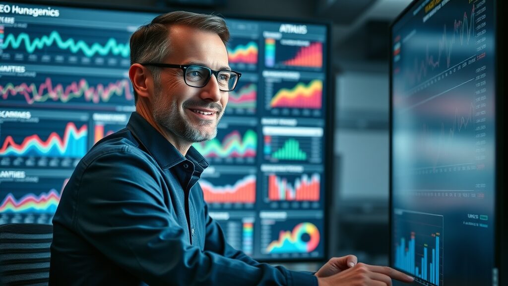 SEO analytics dashboard organic search monitoring and line graphs updated in real-time