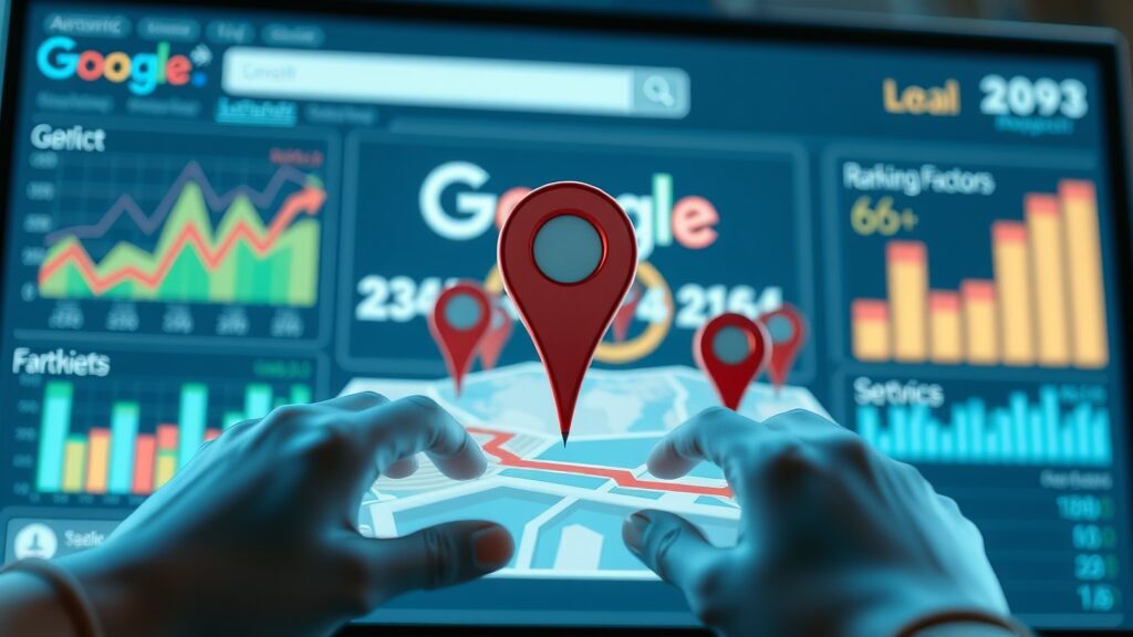 conceptual visualization of Google local ranking algorithm showing key local pack ranking factors