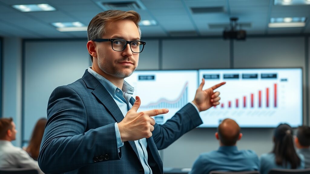 Professional SEO strategist presenting key strategies to increase organic traffic in a conference room