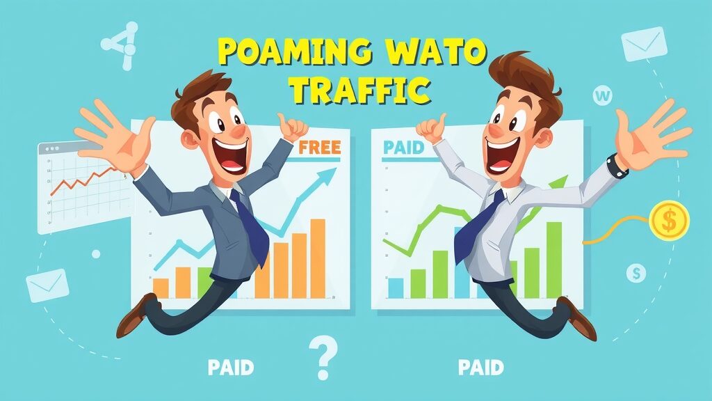 Infographic comparison between paid and organic website traffic strategies for better site traffic and growth